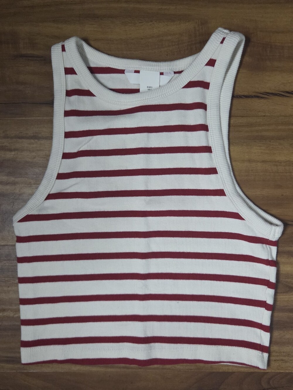 Red & White Striped Ribbed Crop Tank Top – Size Small